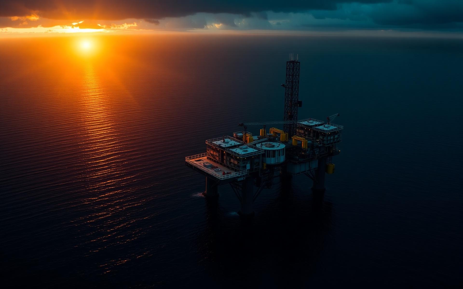 Offshore energy platform at golden hour